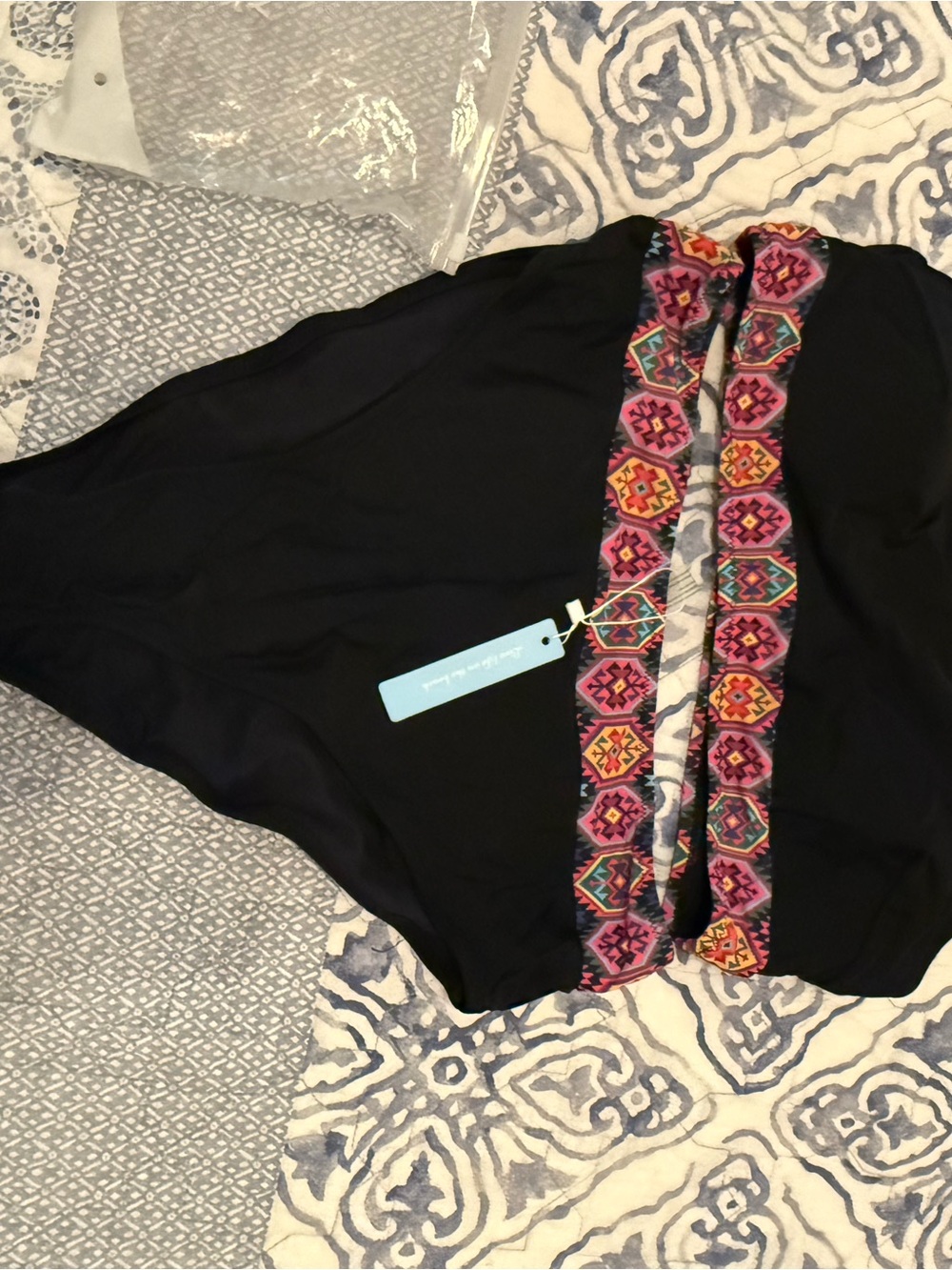 Cupshe Black Bikini (top & bottom) with Multicolor Embroidered Trim